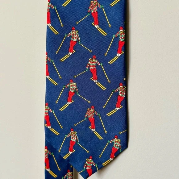 GAP Men's Navy Blue Ski Skiing Winter Pattern Silk Tie Vintage Throwback Retro - Picture 3 of 7